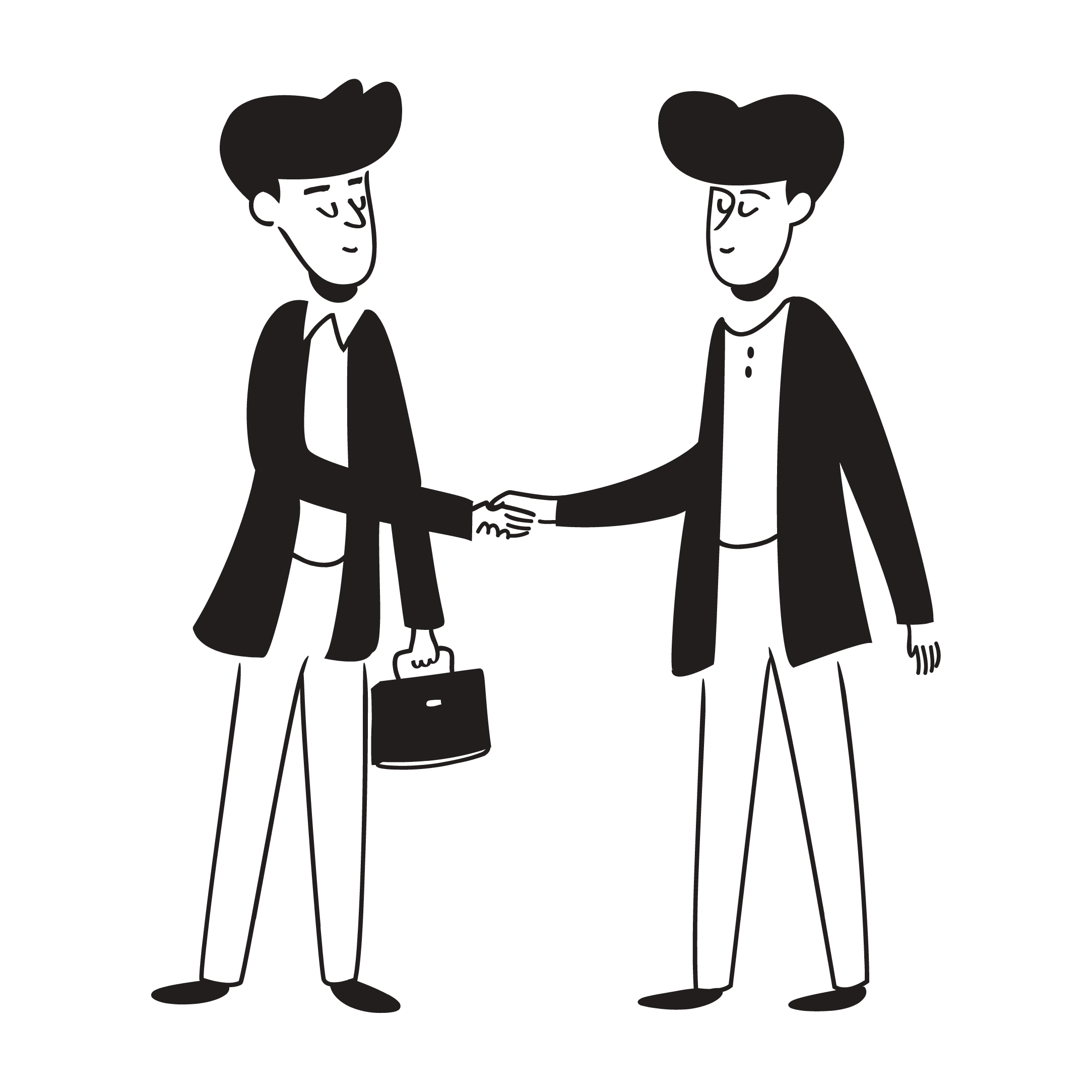 Illustrasjonsbilde i sort/hvitt som viser to menn som håndhilser.