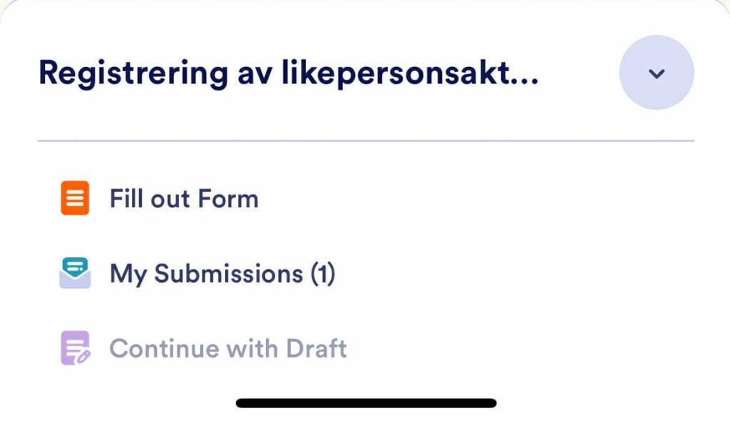 Illustrasjons som viser valg i forbindelse med likepersonsregistrering.
