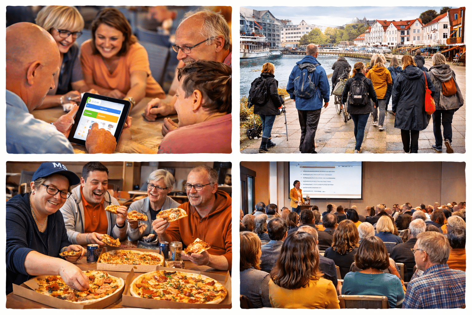 Illustrasjons laget av AI som illustrerer aktivitetshelg i Stavanger med blant annet quiz og konferanse.