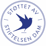 emblem med teksten støttet av stiftelsen dam, og dam sin logo