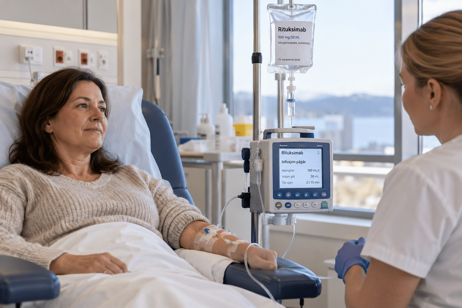illustrasjonsbilde av noen som får infusjon av medisin. laget med kunstig intelligens
